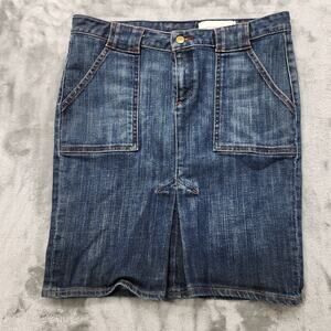 Paper Denim & Cloth Skirt Womens 30 Blue Emma Stretch Denim Front Pleat Pencil